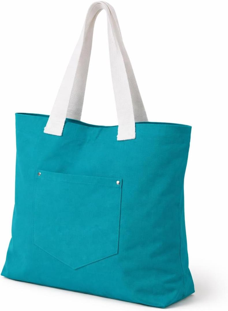 Marubhumi Aesthetic Tote Bag with Outer Pocket Reusable Shoulder Bag for Women Canvas Cotton Tote Bag - Casual Vacation, (Teal)