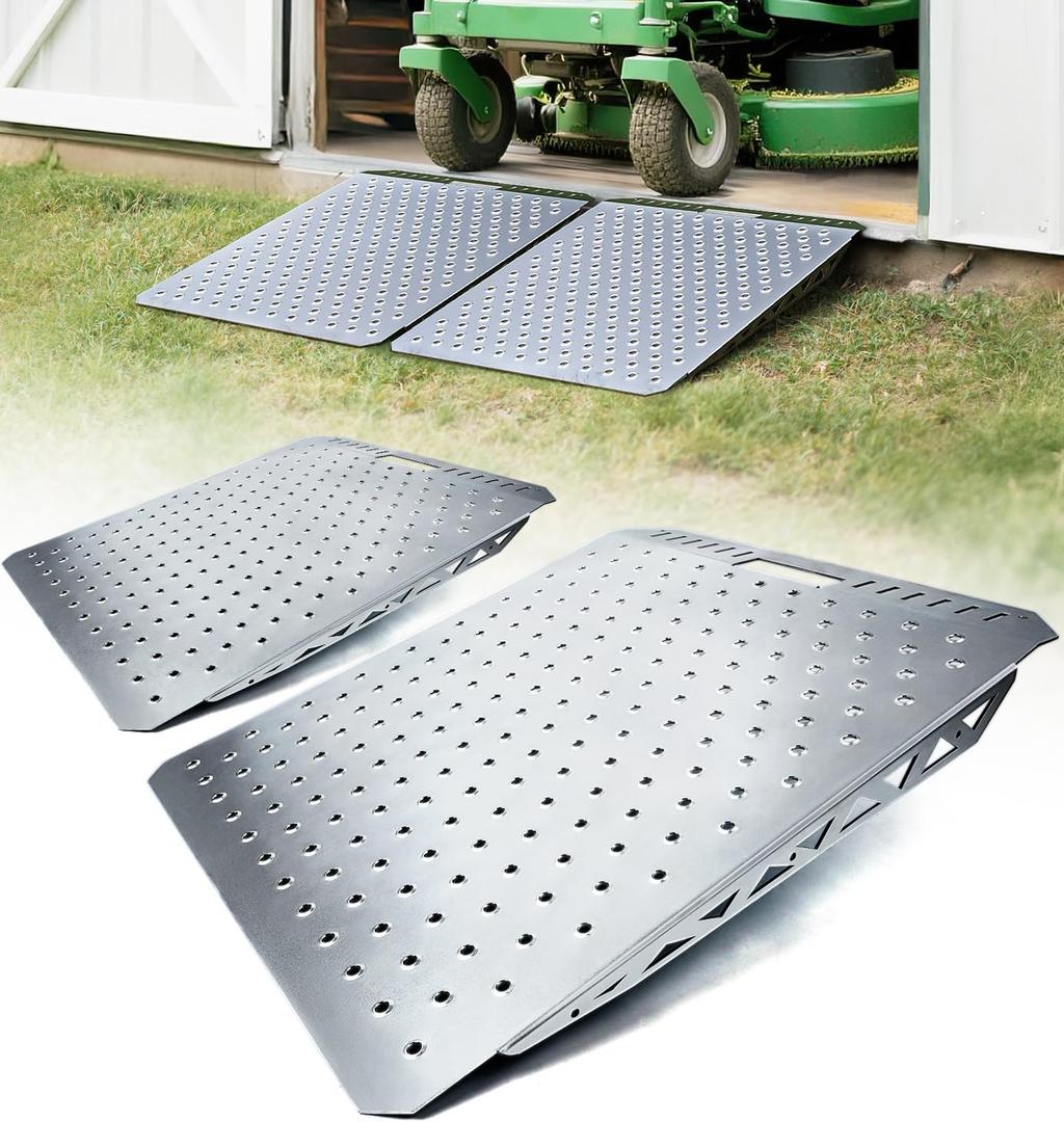 Heavy-Duty Shed Ramp for Riding Mower, Ramps for Sheds Garage Threshold Doorway Lawn Mowers Tractor Snow Blower Wheelchairs Garden Cart, 1500LBs Loading Anti-Slip Punch Plate Ramp - 2 PCS