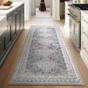 Phantoscope Hallway Runner - Boho Washable Non-Slip Kitchen Rug, 2'x6', Ultra-Thin Vintage Distressed Accent Throw for Entryway, Laundry, Bathroom, Bedroom, Dusty Blue/Multi
