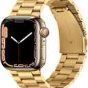 Tasikar Band Compatible with Apple Watch Band 49mm 46mm 45mm 44mm 42mm Premium Stainless Steel Metal Replacement Strap Compatible with Apple Watch Ultra 2 Ultra Series10 9 8 7 6 5 4 3 2 1 SE, Gold (49mm/46mm/45mm/44mm/42mm(series 3))