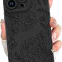 for iPhone 14 Pro Max Case Line Peony Rose Floral Pattern Black | Cute Print Phone case with Full Camera Protection Slim Soft TPU Bumper for Women Girls Case