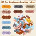 Cinnvoice 30 Pcs Faux Fur Pom Poms for Hats 4" with 100 Pcs Handmade Leather Tag Label Fluffy DIY Knitting Hat Pompoms with Elastic Loop Crochet Craft Accessories for Shoes Scarves Gloves Bag Keychain