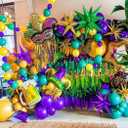 Mardi Gras Balloon Garland Arch Kit, 169pcs Dark Purple Green and Gold Balloons with Large Mask Foil Balloon for Mardi Gras Party Supplies New Orleans Masquerade Party Decoration