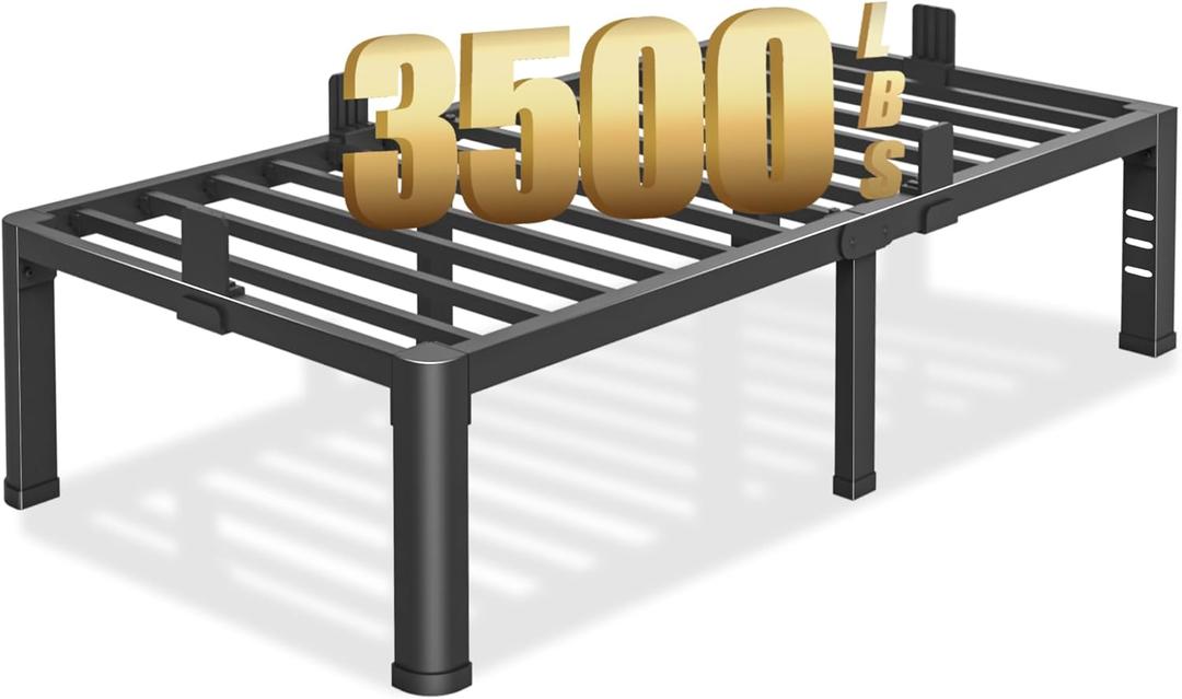 18 inch Twin Bed Frame with Rounded Corner Legs and Headboard Hole Mattress Slide Stopper 3500 LBS Heavy Duty Support Metal Platform,No Box Spring Needed, Noise Free, Easy Assembly 18 inch Twin Bed Frame with Rounded Corner Legs and Headboard Hole Mattress Slide Stopper 3500 LBS Heavy Duty Support Metal Platform,No Box Spring Needed, Noise Free, Easy Assembly