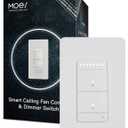 MOES Star Ring Smart Ceiling Fan Control and Dimmer Light Switch, 2.4GHz WiFi Smart Switch, 4-Speed & 1-100% Dimmable, Neutral Wire Required, Smart Life APP, Compatible with Alexa & Google Home