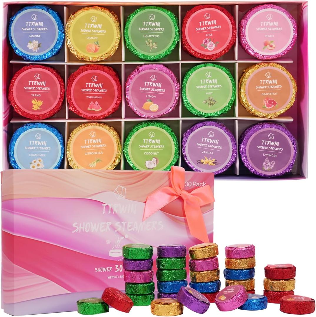 Shower Steamers Aromatherapy 30 Pack Shower Bombs with Natural Essential Oils, Home SPA Stress Relief Christmas Stocking Stuffers Birthday Gifts for Women Mom Men Self Care Relaxation (LYP-30P-TT-US)