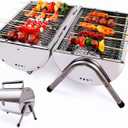 Upgraded Rust-Resistant Premium Stainless Steel Portable Charcoal Grill, Dual Large Grilling Zones,Easy-to-Assemble Outdoor Small Grill for Backyard,Patio,Travel&Camping,Foldable Tailgate Compact BBQ