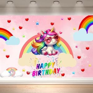 Unicorn Birthday Backdrop Decorations for Girls Party 10x7ft Pastel Rainbow Glitter Stars Dotsphotography Background Happy Birthday Banner Photo Booth Props