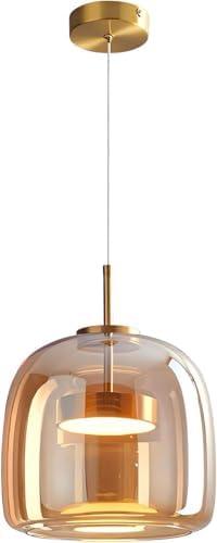 SANDYHA Amber Glass Chandelier Round Pendant Light for Kitchen Island Modern Amber Glass Lampshade with Hanging Lights for Dining Room Living Room Bedroom Coffee Shop Aisle Corridor (B Style)