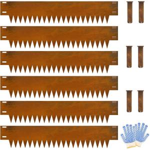 Cor Ten Steel Landscape Edging, 8Hx40L-Inch Metal Garden Edging, 6-Pack Hammer in Landscape Edging with 6 Clips and Gloves, Rustic