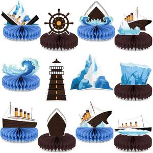 12Pcs Nautical Party Supplies Cruise Ship Birthday Honeycomb Centerpieces for Ocean Party Decorations Ship Theme Table Honeycomb for Ocean Cruise Liner Nautical Winter Birthday Party Favors