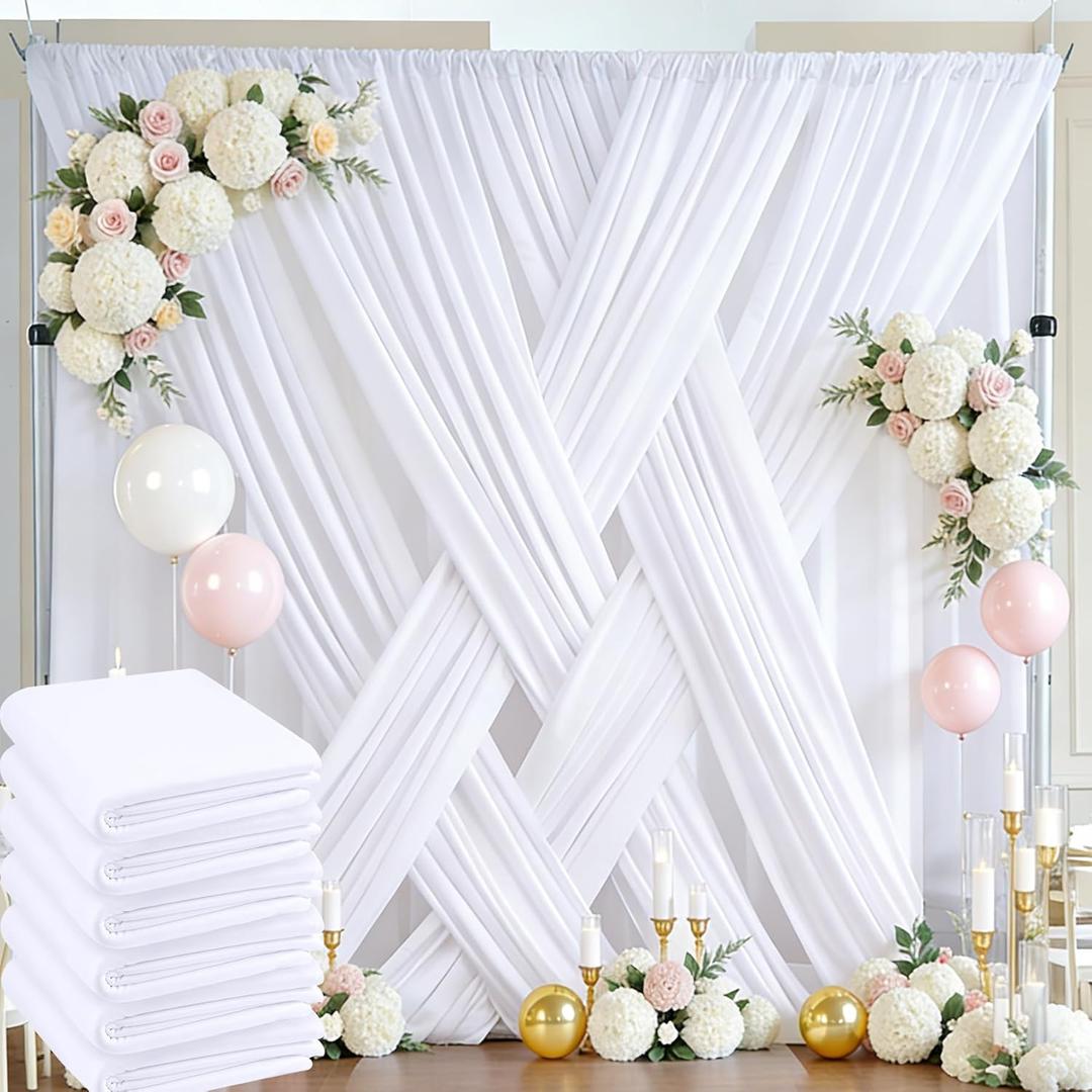 30ft x 10ft White Backdrop Curtain Panels for Parties, Thick Wrinkle Resistant 6 Panels Polyester Wedding Backdrop Drapes for Birthday Backdrop Photography Home Decorations