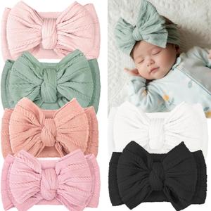 CLLOT 6 Pcs Baby Bows Headbands Nylon Hairbands Baby Girl Bows Hair Accessories for Newborn Infant Toddler Essentials (Avocado Series) (Light Colors)