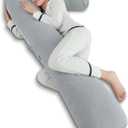 AngQi Body Pregnancy Pillow with Jersey Cover, L Shaped Full Body Pillow for Pregnant Women and Side Sleeping, Gray