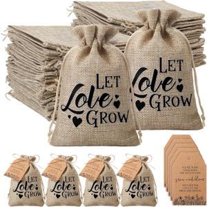 Fumete 25 Set Wedding Favors for Guests Bulk Let Love Grow Seed Packets Kraft Thank You Cards Organizer Burlap Bag and Twine for Bridal Shower Souvenirs Seed Packets Party Gift, No Seeds (Rustic)