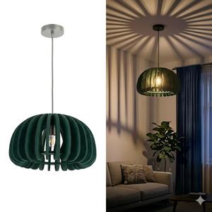 TimberAura Acoustic Felt Pendant Light, Sound Absorbing Modern Hanging Lamp, Tool-Free Assembly Dome Lighting Fixture with Adjustable Cord for Kitchen Island, Dining Room, Office(D13.7 xH7.8, Green)