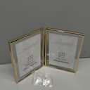 Gold 5x7 Double Floating Frame for Photo Sizes(3.5x5'',4x6''),Classy Metal Rounded Edge Frame Adjustable Tabletop/Shelf Photo Frame,for Wedding,Christmas,Birthady,Home or Office Decor.
