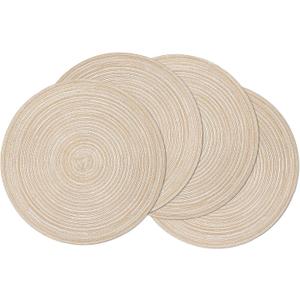 SHACOS Round Braided Placemats Set of 4 Round Table Mats for Dining Tables 15 inch Washable Kitchen Table Place Mats Indoor (Beige, 4)