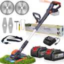 Cordless Weed Wacker, Electric Weed Trimmer Eater 24V 4.0Ah Battery Powered, Powerful 1300W Motor 2-in-1 Brush Cutter & Grass Trimmer for Lawn/Yard/Garden (Gray)