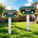 Upgraded Solar Animal Repellent Ultrasonic Outdoor Cat Deterrent Deer Repellent Devices,Waterproof Dog Repeller with Motion Sensor,Flashing Lights,Scare Squirrels Rabbits Raccoons Skunks Garden,2 Pack