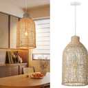 Arturesthome Farmhouse Pendant Lights for Kitchen,11.8"*21.6" Boho Chandelier Lighting Rattan Hanging Lamp Woven Lampshade for Living Room Bedroom (30CMx55CM)