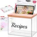 XKDOUS Acrylic Recipe Box, Recipe Cards and Box Set with 50 Recipe Cards and 6 Dividers, 50 Card Protectors, Index Card Holder to Write in Your Own Recipe for Cooking Enthusiasts