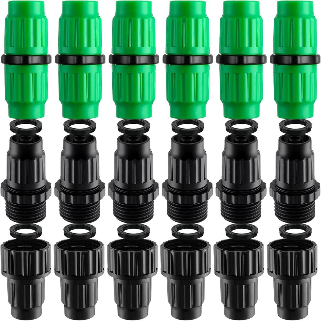JaGely 12 Sets 3/4" Expandable Garden Hose Repair Kit Plastic Faucet Adapters Double Channel Water Hose Connectors with 12 Pieces 3/4 Inch Rubber Gaskets for Garden Hose Fittings