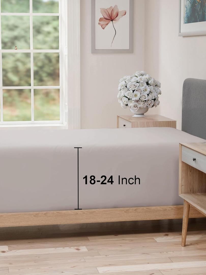 Extra Deep Twin XL Fitted Sheet - Hotel Luxury Single Fitted Sheet Only - Easily Fits 18 inch to 24 inch Mattress - Ultra Soft, Wrinkle Free with Extra Deep Pockets - Breathable & Comfy - Light Grey