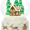 Christmas Snow Globe Ceramic Base LED Light Musical Gingerbread Man House Snowflakes (Beige)