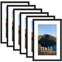 PEALSN 11x15 Picture Frames Set of 6, Display Pictures 8x12 with Mat or 11x15 without Mat for Wall Mounting, Photo Frames Collage for Wall Decor, Black.
