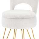 Storage Ottoman Vanity Stool Chair with Folding Back Teddy Velvet Makeup Chair Multifunctional Upholstered Footstool,4 Metal Legs with Anti-Slip Feet for Bedroom Living Room Entryway (White)