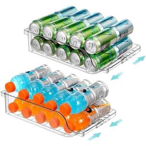 BingoHive 2 Packs Clear Width Adjustable Soda Can Organizer for Refrigerator Expandable Soda Can Dispenser for Beer Soda Seltzer Pop Can Soda Expand Organizer for Fridge Kitchen Pantry