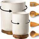 getstar Large Rotating Utensil Holder for Kitchen Counter,7.9"+6" Ceramic Utensils Crocks Set for Countertop Large & Small Utensil Organizer for Spatula Farmhouse Kitchen Decor (Vintage White)