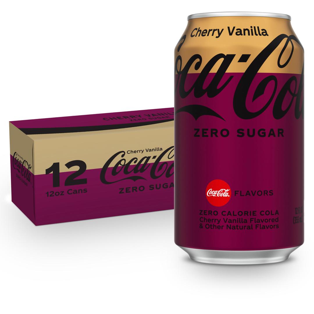 Coca-Cola Zero Sugar Cherry Vanilla, 12 Fl Oz Cans, 12 Pack (EXP: 06/08/2026)