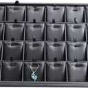 Oirlv Black Leather 24 Grid Jewelry Insert Tray Necklace Pendant Display Tray Jewelry Drawer OrganizerPack of 1 (24 Grid with Removable Cards)