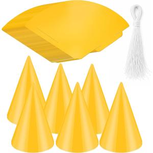 36 PCS Party Cone Hats DIY Birthday Paper Cone Hats for Kids and Adults Birthday, Baby Shower, Bridal Shower (Yellow)