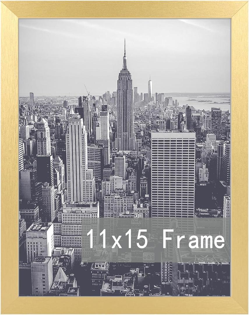 RUN HELIX 11x15 Picture Frame in Black, Photo Frames with Plexiglass, Horizontal and Vertical Formats for Wall Mounting Poster Frames Puzzle Frame Large Picture Frame 15X11 Gold Frame
