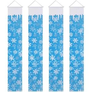 Maysing 2 Pcs Winter Snowflake Blue Porch Banner Sign 12 x 71 Inch Winter Hanging Vertical Door Decoration Hanging Snowflake Welcome Banner Flag for Indoor Outdoor Holiday Themed Party