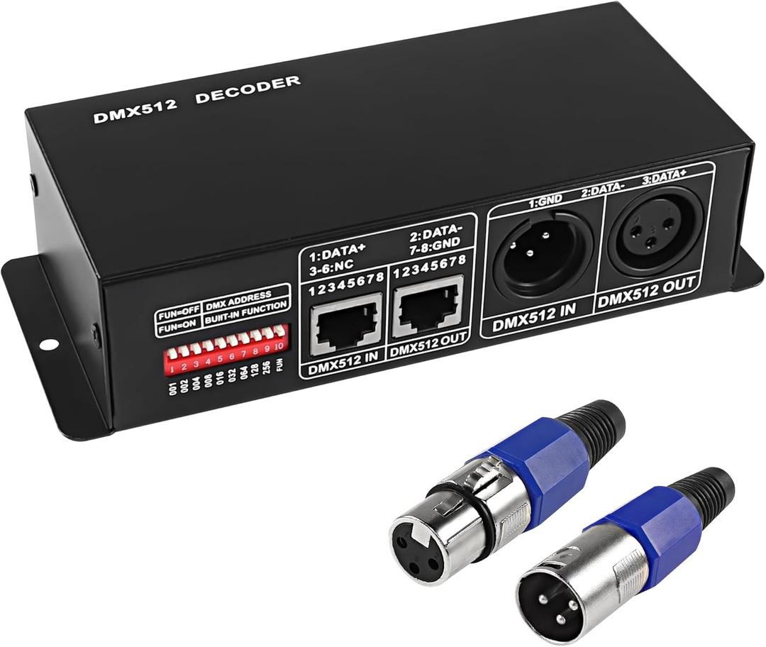 MEIRIYFA 4 Channel DMX512 Decoder LED Dimming Controller Driver,DMX PWM Constant Voltage Engineering Decoder for DC12V-24V 8A/4CH for LED RGB 5050 3528 Strip Light RGBW Light