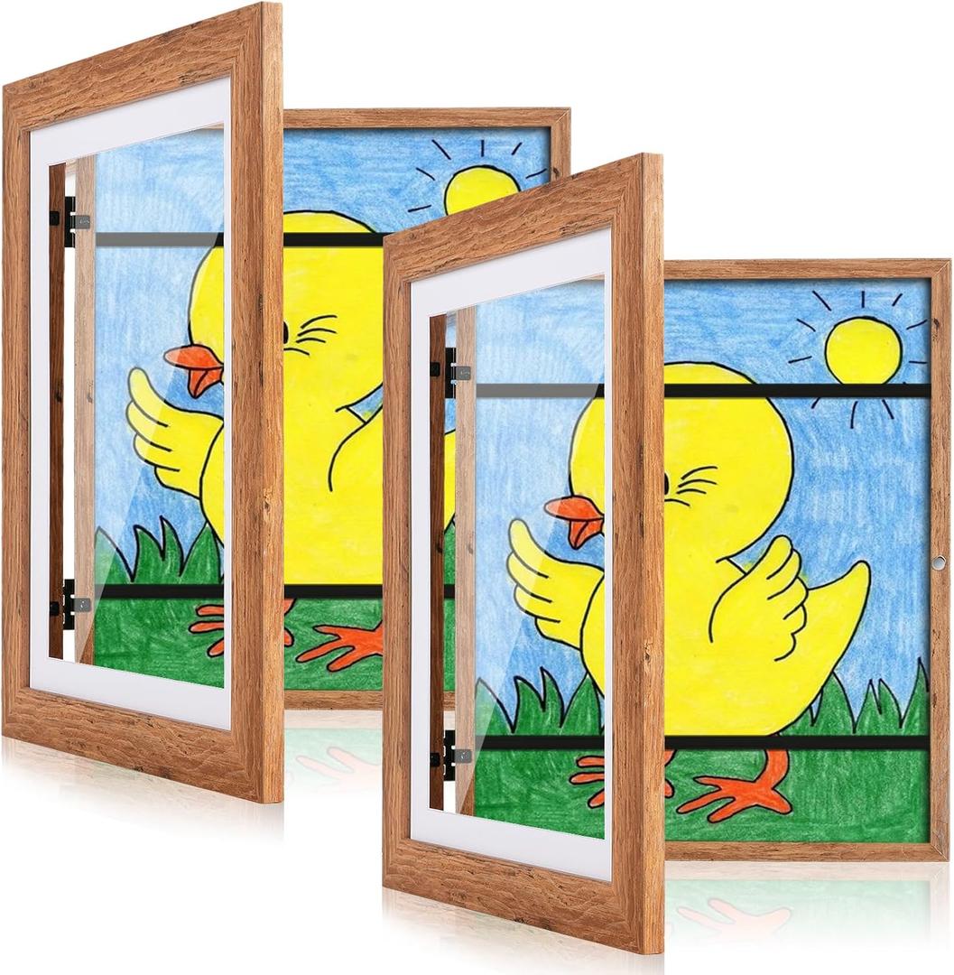 [2 Pack] Kids Art Frames, 10x12.5 Front Opening Kids Artwork Frames Changeable,Dark Woodgrain Artwork Display Storage Frame for Wall, Holds 50 Pcs, for 3D Picture, Crafts, Children Drawing, Hanging