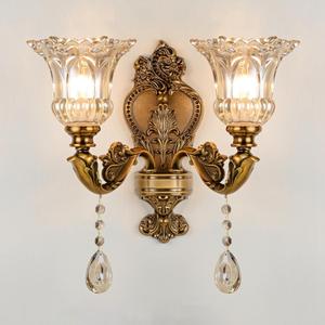 MIXL-2-Heads Victorian Gold Wall Sconces,Floral Wall Mount Lights with Glass Lampshade,French Vintage Style Crystal Sconces for Living Room Bedroom and Hallway