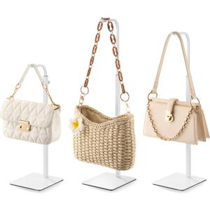 pickpiff 3 Pack Purse Holder Handbag Display Stand: White Hanger Rack for Bags, Purses, and Wreath, Adjustable Hook Stand for Tabletop, Closet, and Retail Use for Vendors