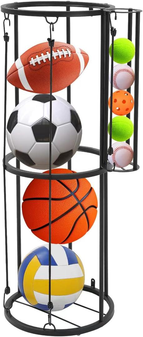 Outdoor Ball Storage,Wall Mounted Garage Sports Equipment Organizer with Side Tennis Vertical Ball Holder Basketball,Soccer,Volleyball, Football Space-Saving Suitable for Garages and Basement