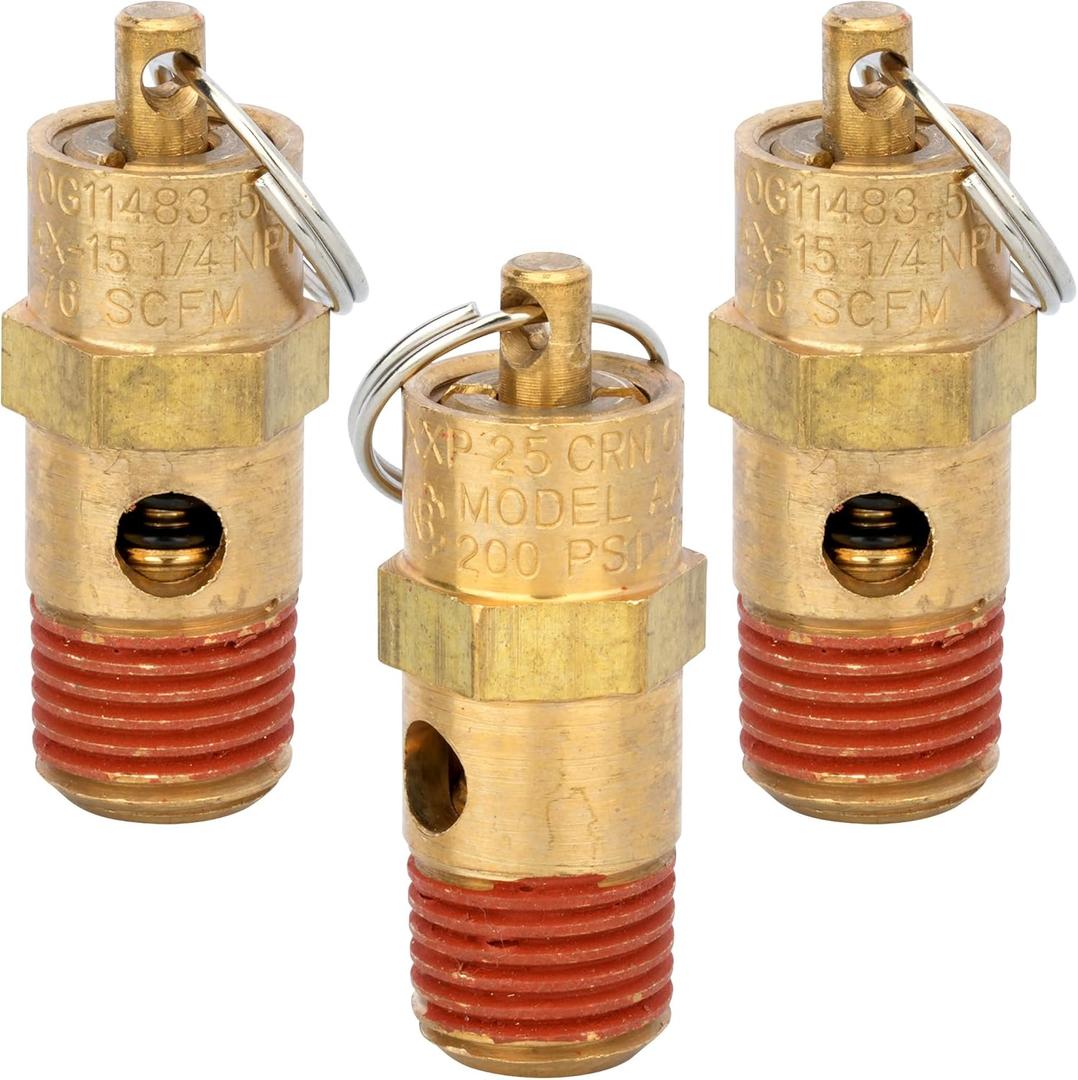 3 Pcs 1/4" NPT Air Compressor Pressure Relief Valve Check Valve For Automatic Pressure Release When Overloaded200 PSI Set Pressure