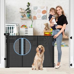 Reinforced Retractable Baby Gates with Support Rods, Extends up to 55 Wide, Retractable Dog Gate for Doorways Prevent Bottom Crawling Through, Mesh Pet Gate for Stairs Indoor Outdoor, Black