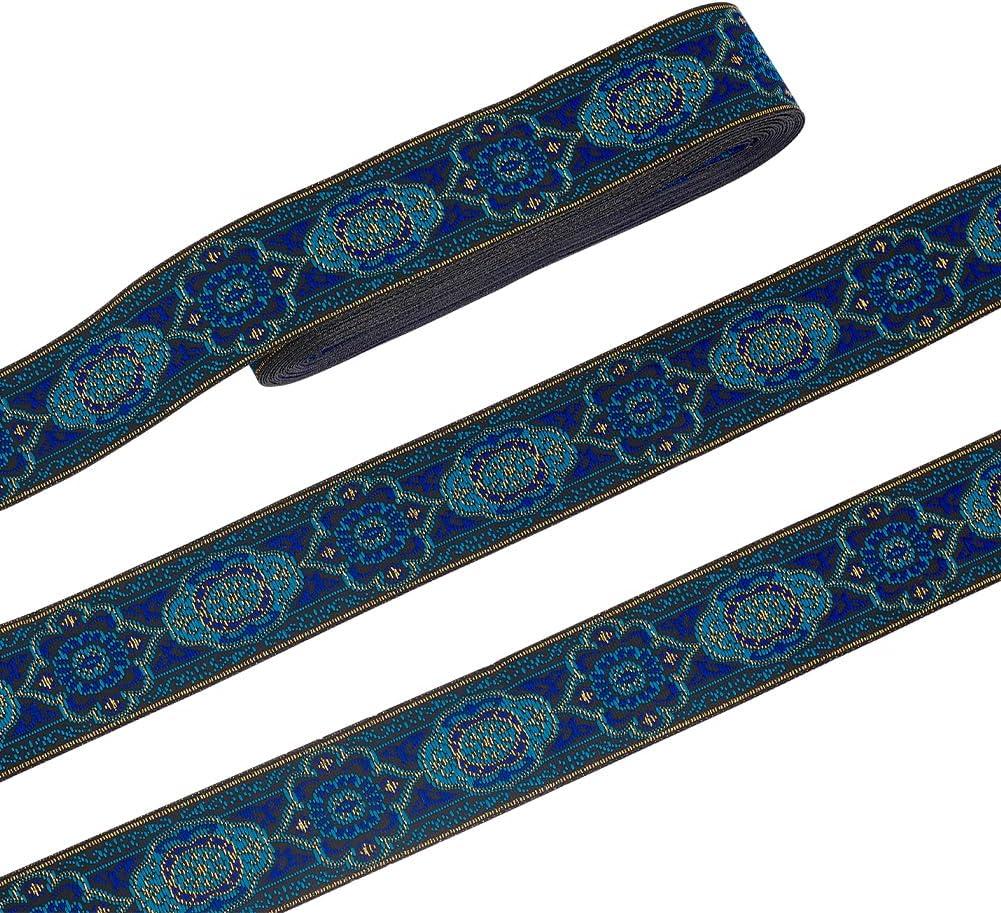 PH PandaHall 1.3 Inch Vintage Jacquard Ribbon, 7 Yards Emobridered Woven Ribbon Boho Fabric Sewing Woven Ribbon Persian Floral Trim Fringe Decor Trim for Ramadan Clothing Embellishment Decoration (Blue)