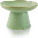 Wide Shallow 6.1" Raised Cat Bowls, Ceramic Elevated Food Bowl for Flat Faced Cats and Small Dogs, Porcelain Feeder Bowl, Stress Free, Protect Cats Spine, Green