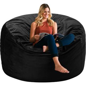 HABUTWAY Bean Bag Chair 3Ft Luxurious Velvet Ultra Soft Fur with High Rebound Memory Foam Bean Bag Chairs for Adults Plush Lazy Sofa with Fluffy Sponge 3' (Black New)