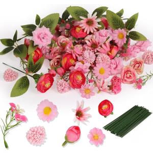 100PCS Fake Flower Heads Mini Artificial Flower Heads Silk Faux Flower for Crafts Pink Artificial Flowers for Decoration Cake Blossom Flowers for Hair Crafts Wedding Bridal Party Baby Shower (Pink)