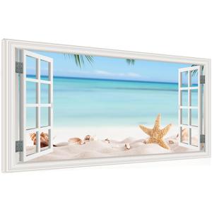 Window View Beach Canvas Wall Art- Nature Landscape Canvas Print Pictures Painting Artwork Framed for Living Room Bedroom Bathrom Offce Decor-20"x40"